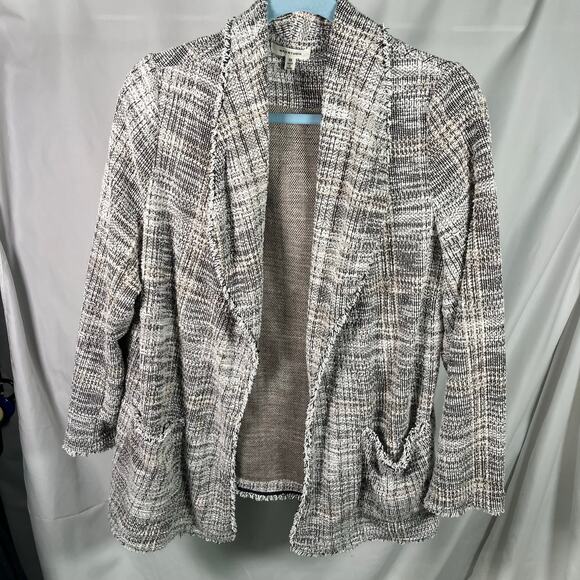 Max Studio 1X Open Front Bouclé Knit Blazer Jacket Tweed Fringe Edge Plaid - Picture 15 of 15